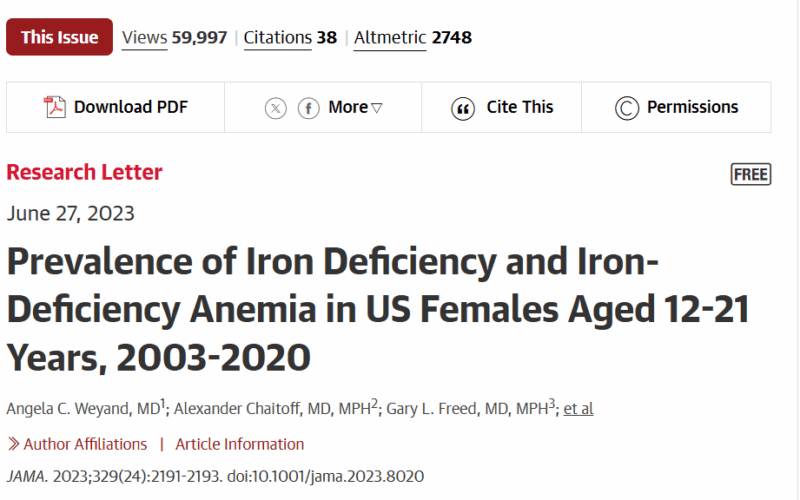 Prevalence of Iron Deficiency and Iron-Deficiency Anemia in US Females Aged 12-21 Years