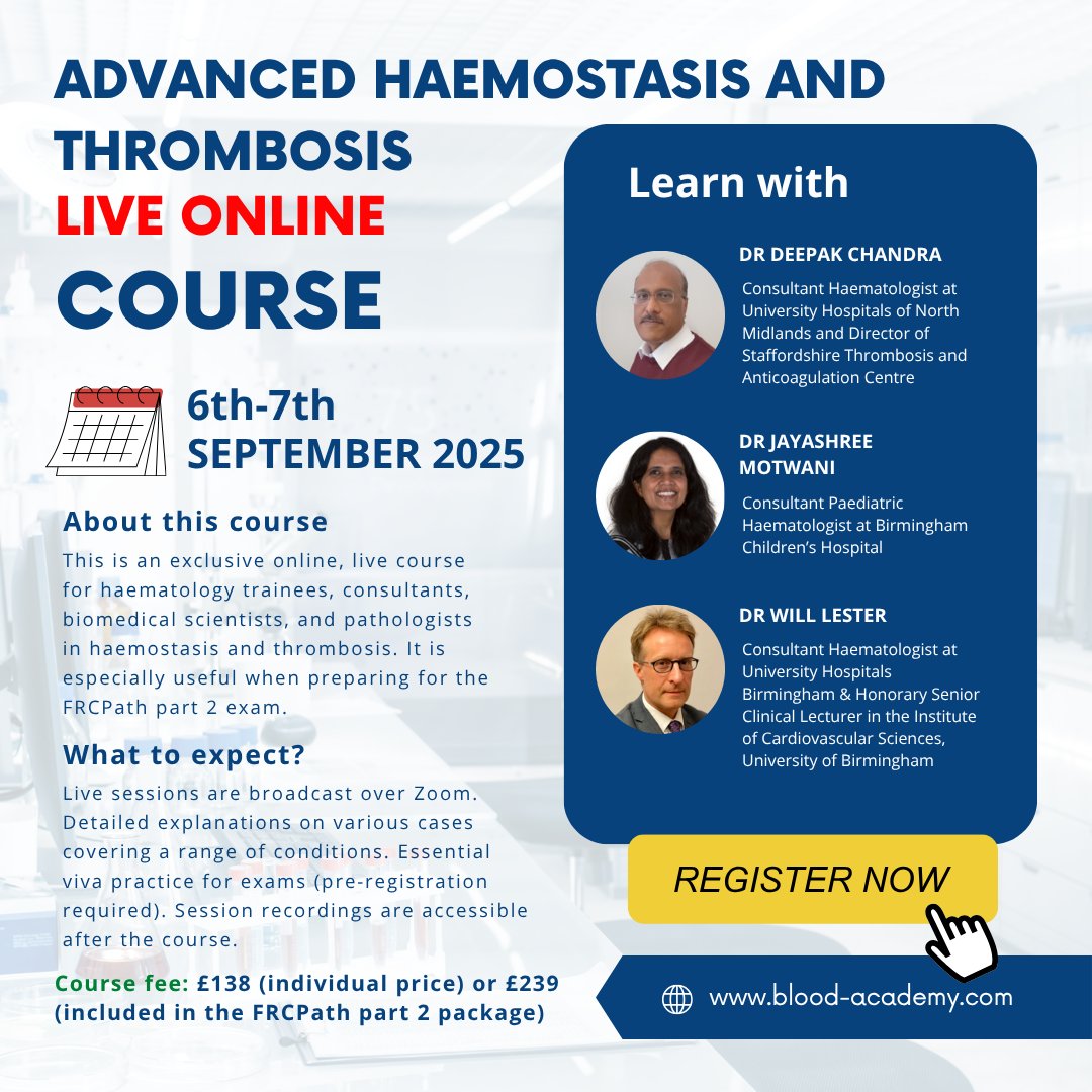 Don’t Miss the Advanced Haemostasis and Thrombosis Course Led by Expert Tutors - Blood Academy