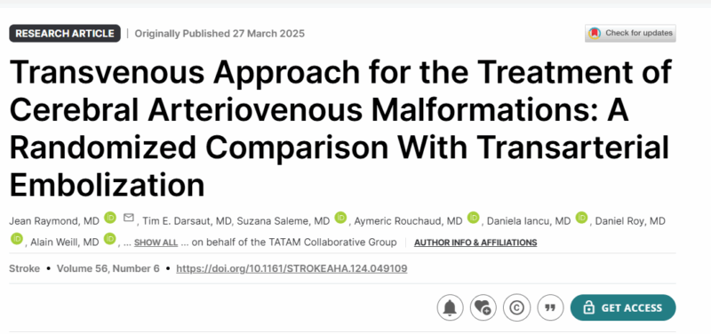 TATAM RCT Demonstrates Superior Angiographic Outcomes with Transvenous Embolization in Stroke Management - Stroke AHA/ASA