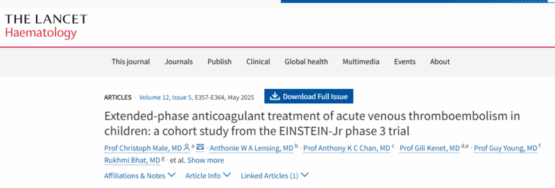The Lancet Haematology - Extended Anticoagulation in Children with VTE: New Insights from the EINSTEIN-Jr Trial