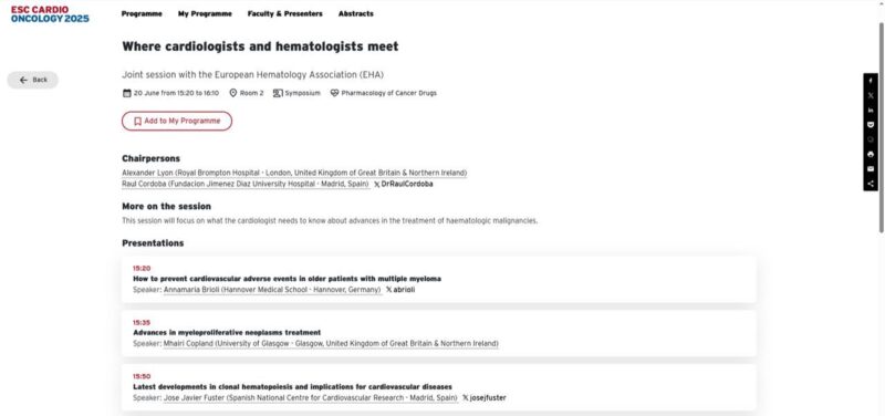 Join "Where Cardiologists and Hematologists Meet" Session Organized by ESC and EHA