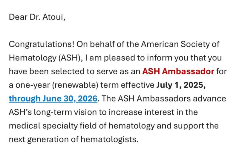 Ali Atoui: Honored To Be Named ASH Ambassador for 2025