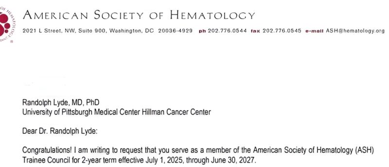 Randolph  B  Lyde Jr. Joins ASH Hematology Trainee Council