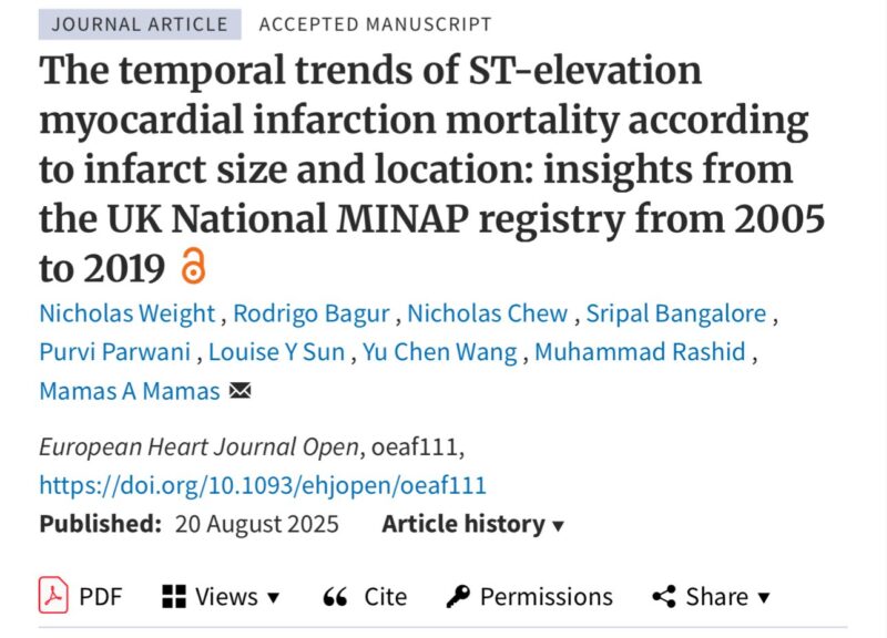 Mamas A. Mamas Highlights UK Registry Data on STEMI Mortality and Infarct Size Trends