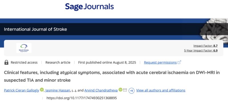 Patrick Cieran Gallogly and Colleagues on Atypical Symptoms in TIA and Minor Stroke