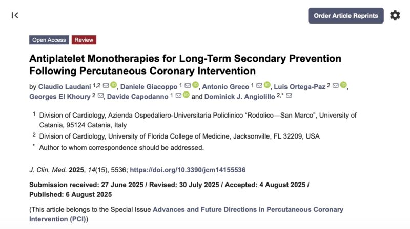 Claudio Laudani: New Insights on P2Y12 Monotherapy in Antiplatelet Therapy