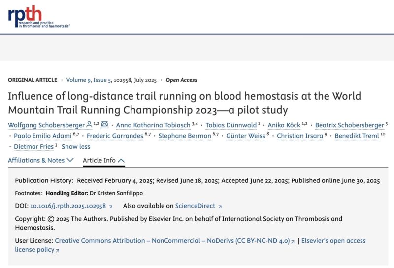 RPTH Journal: Dietmar Fries and Colleagues Explore Impact of Long-Distance Trail Running on Blood Markers