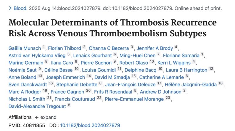 David Tregouet on Molecular Determinants of Thrombosis Recurrence Risk Across VTE Subtypes