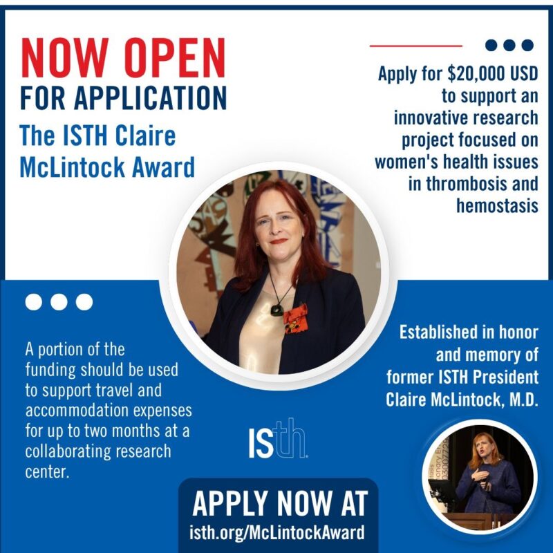 ISTH Claire McLintock Award: Deadline September 1