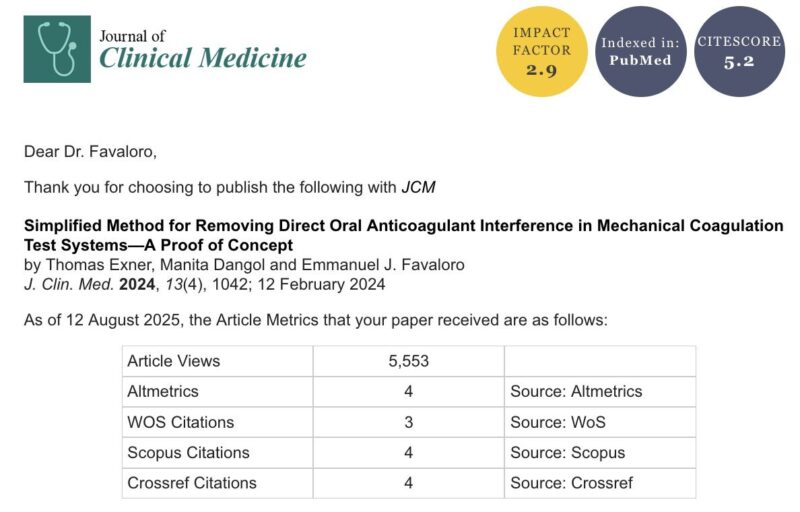 Emmanuel J Favaloro: DOACs and Mechanical Coagulation Test Systems