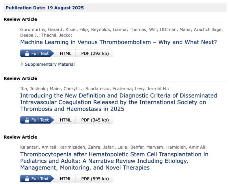 Emmanuel J Favaloro Shares 3 Latest Reviews on VTE, DIC, HSCT and Machine Learning