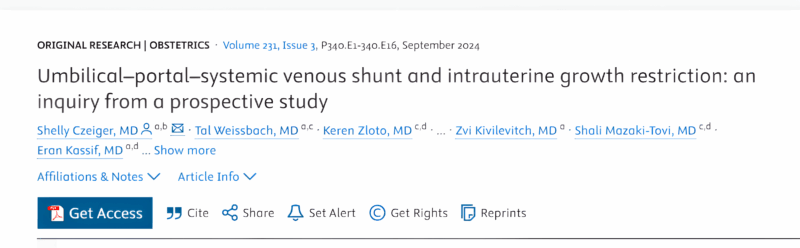 Shelly Czeiger: Novel Insights on Umbilical-Portal-Systemic Venous Shunt and Growth Restriction in a Prospective Study