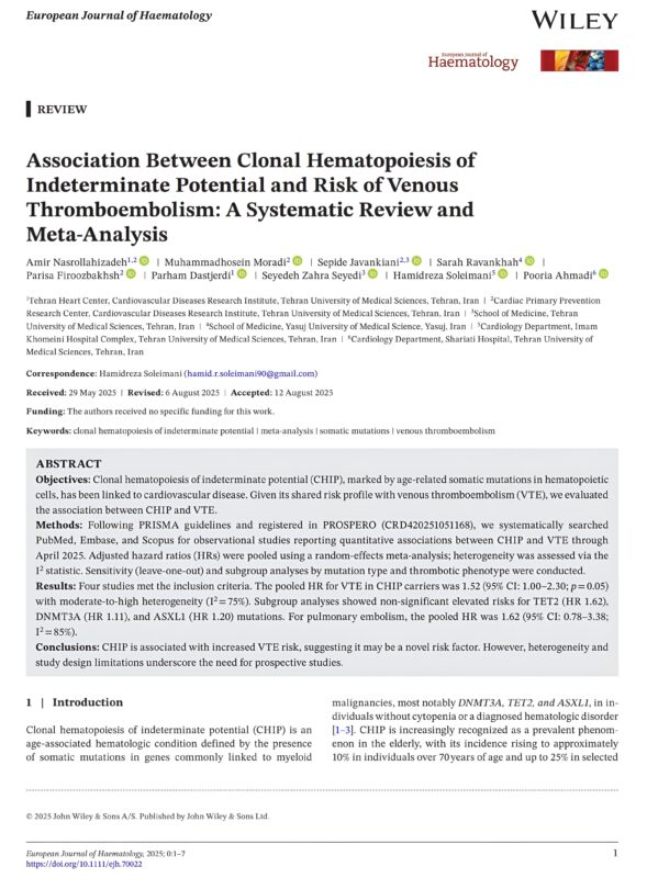 Parham Dastjerdi – Clonal Hematopoiesis and VTE Risk
