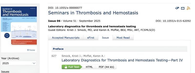 Emmanuel J Favaloro Shares The Tatest Issue of Seminars in Thrombosis and Hemostasis
