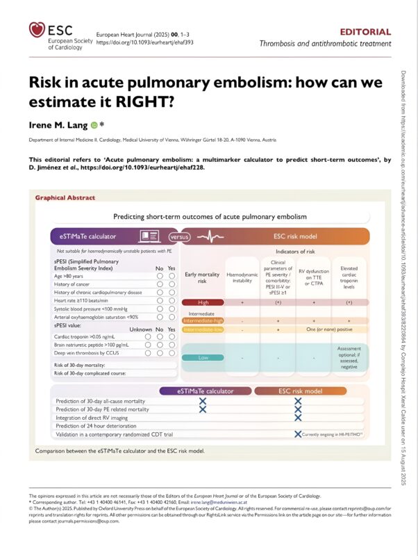 Irene M Lang's Editorial on Getting Risk Assessment Right in Acute Pulmonary Embolism
