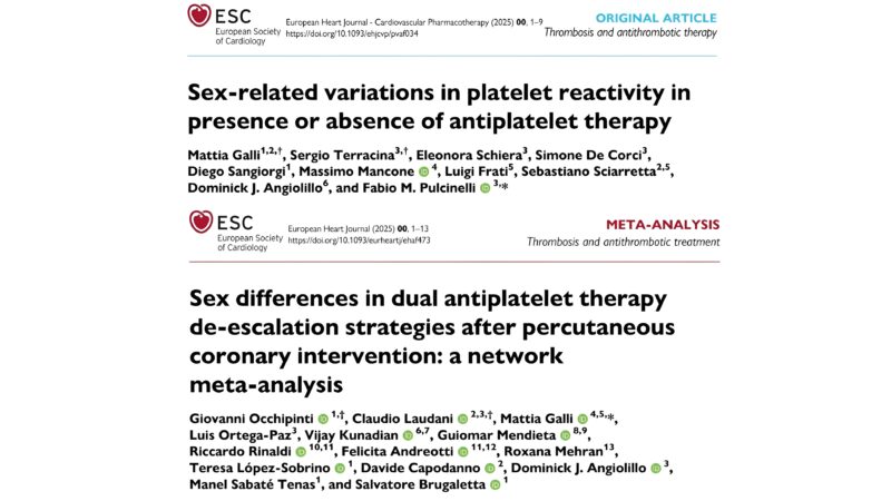 Mattia Galli: Sex-related Differences in Platelet Reactivity in Patients Both On and Off Antiplatelet Therapy