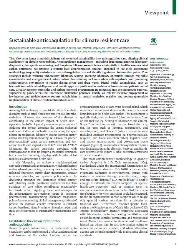 Giuseppe Lippi About Sustainable Anticoagulation for Climate Resilient Care