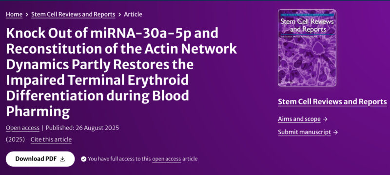 Torsten Tonn Highlights Breakthrough in Blood Pharming: miRNA-30a-5p Knockout Restores Red Cell Differentiation