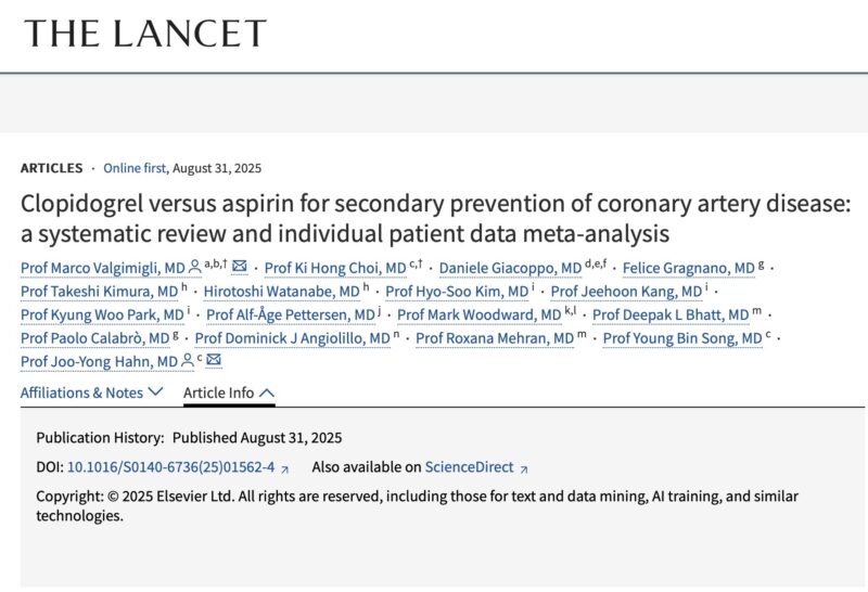 Dirk Sibbing Shares a Recent ''Excellent Study'' on Clopidogrel Versus Aspirin by Marco Valgimigli and Colleagues