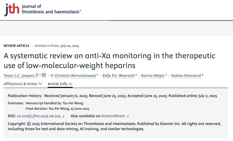 Tessa Jaspers and Colleagues on Current Evidence Not Supporting Routine Anti-Xa Monitoring in Use of LMWH