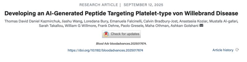 Thomas Kazmirchuk on AI-Generated Peptide Targeting Platelet-type von Willebrand Disease