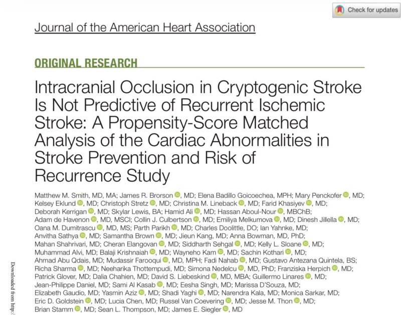 Hassan Aboul Nour on Predictive Value of Intracranial Occlusion in Cryptogenic Stroke