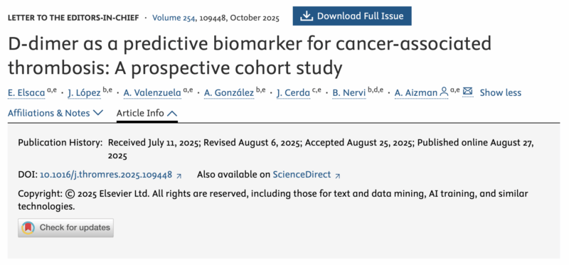 Bruno Pougault: New Medical Scientific Publication Once Again Demonstrating the Importance of D Dimer