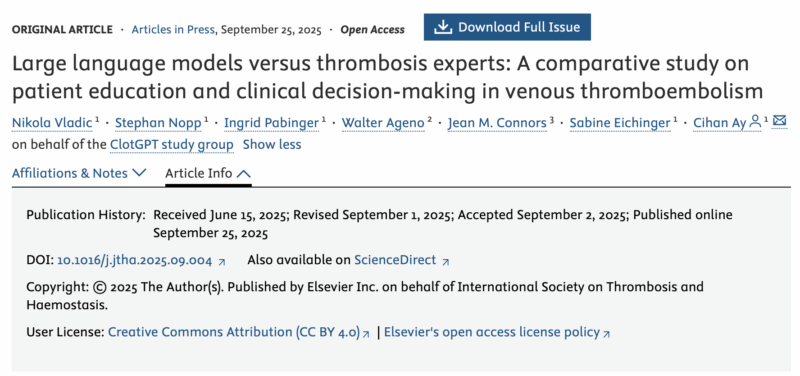 Cihan Ay: Can AI Match Thrombosis Experts?