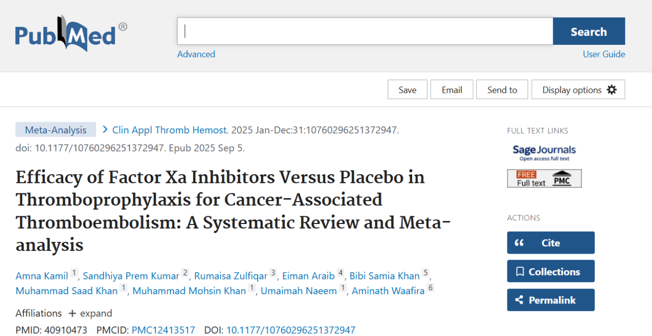 Amna Kamil Leads Systematic Review on Factor Xa Inhibitors for Cancer-Associated VTE