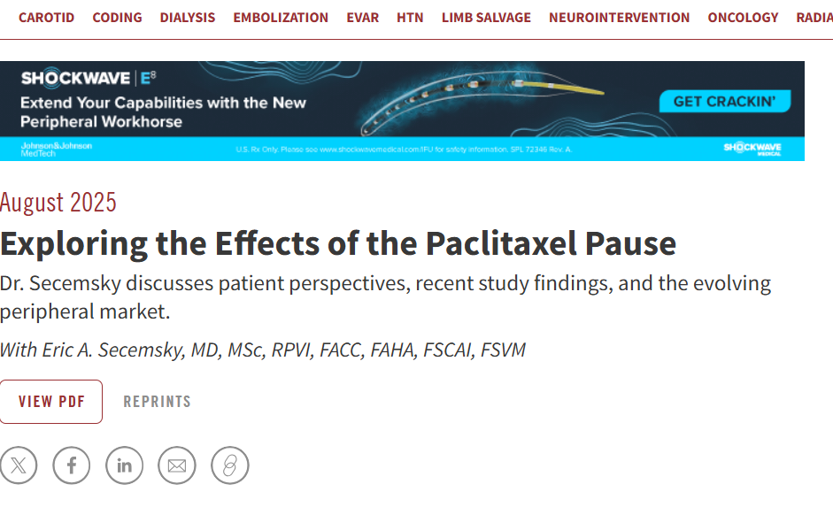 Endovascular Today: Dr. Eric Secemsky Analyzes Impact of Paclitaxel Pause on Peripheral Artery Disease Care