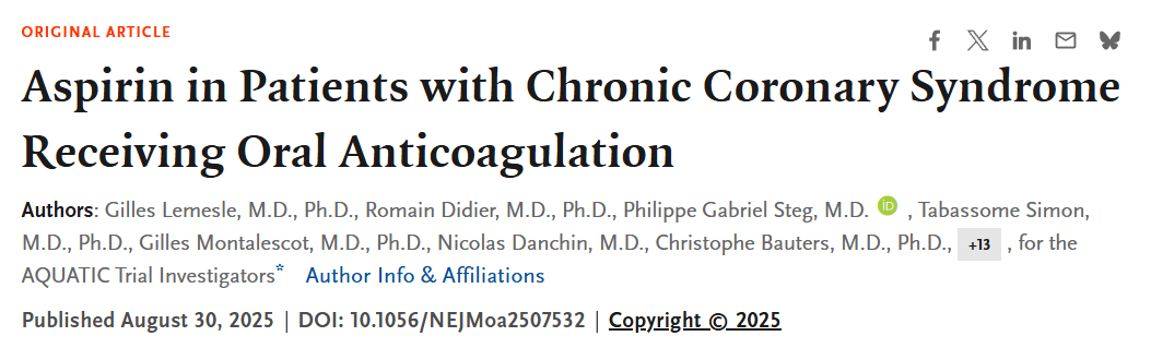 AQUATIC Trial: Validates Stopping ASA Improves Safety and Efficacy in CAD