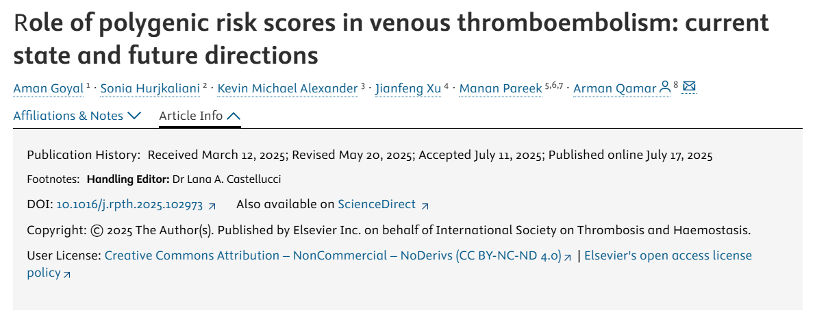 Arman Qamar: We are Routinely Evaluating VTE PRS in the Clinic in Many of Our Patients With Unprovoked VTE