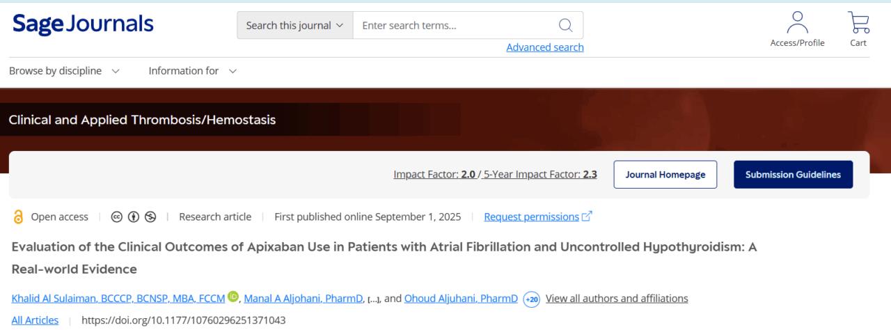 Khalid Alsulaiman Shared a New Study About Clinical Outcomes of Apixaban