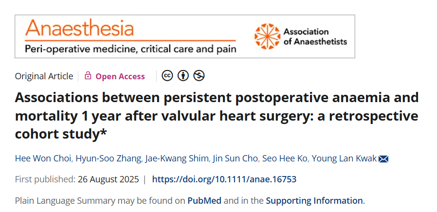 Jan Hartmann About Associations Between Persistent Postoperative Anaemia and Mortality