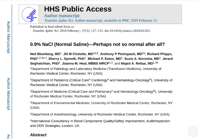 Rethinking Normal Saline: Is It the Best Solution for Washing Salvaged Blood?