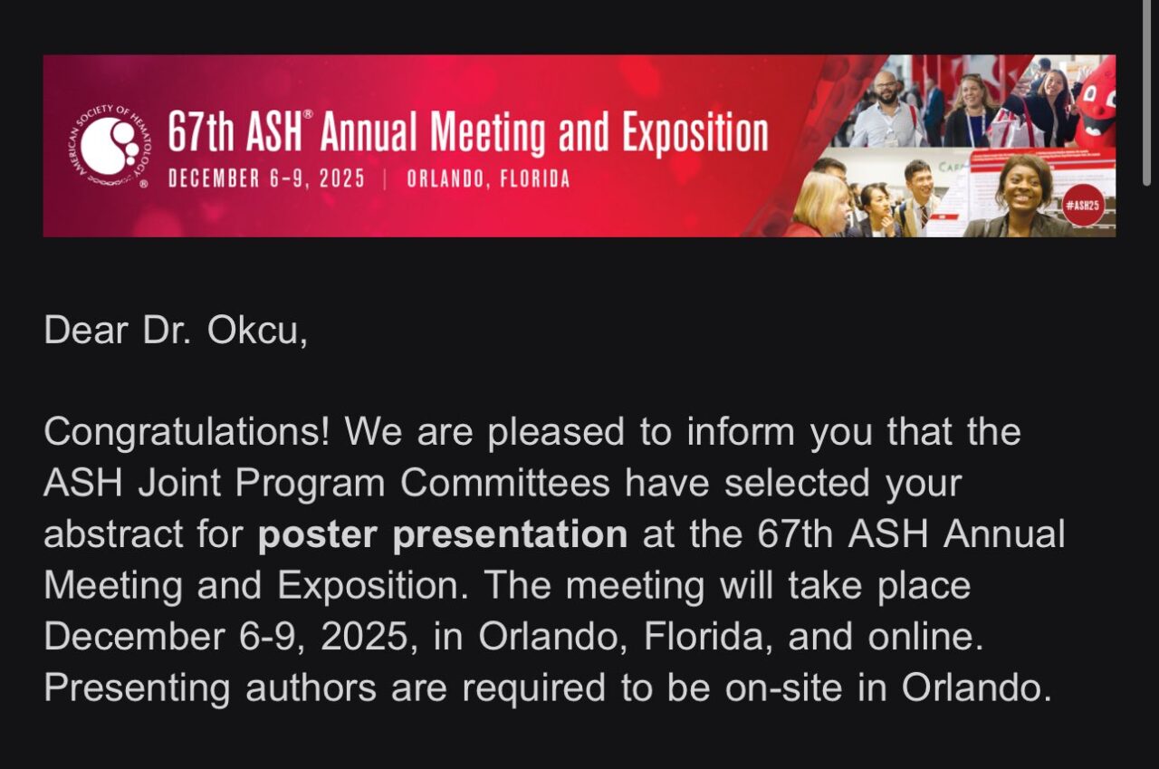 Izel Okcu's Abstract has been Accepted for Poster Presentation at ASH 25