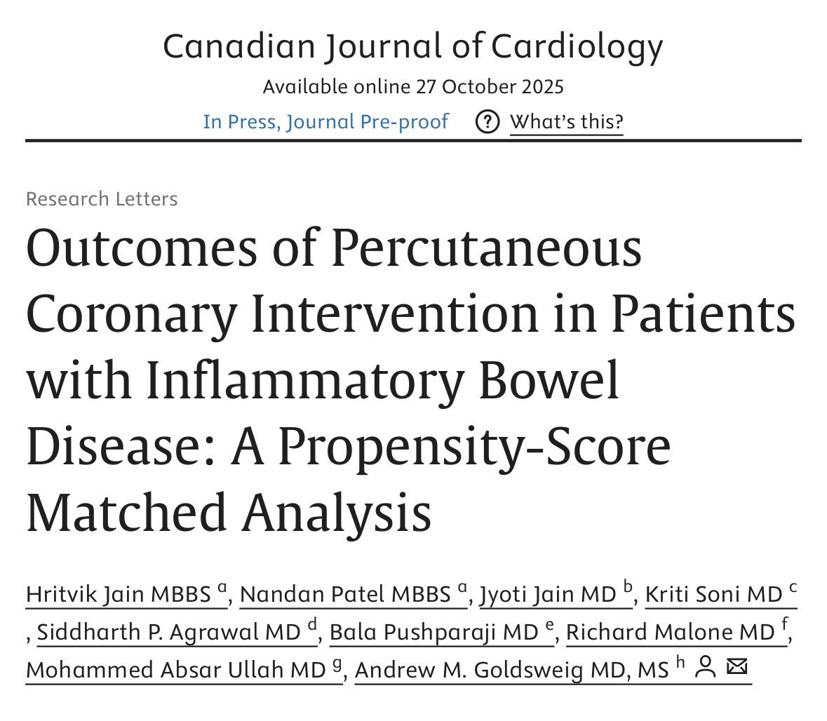 Hritvik Jain and Andrew Goldsweig Sharedrisk About the Risk of MACCE, AMI, and readmission in IBD patients undergoing PCI 1 Hritvik Jain and Andrew Goldsweig Sharedrisk About the Risk of MACCE, AMI, and readmission in IBD patients undergoing PCI