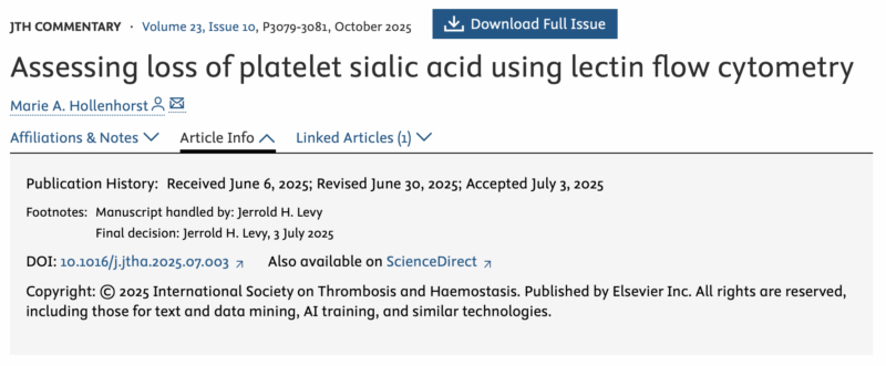 Alexandre Kauskot Thanks Marie A Hollenhorst on Her Editorial On His Recent Publication on Platelet Glycotime