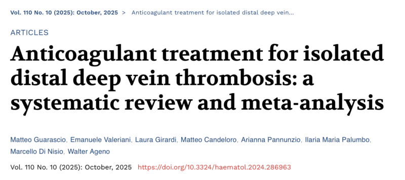 Laura Girardi on Anticoagulant Treatment for Isolated Distal DVT: Finally Our Official Paper Is Out!