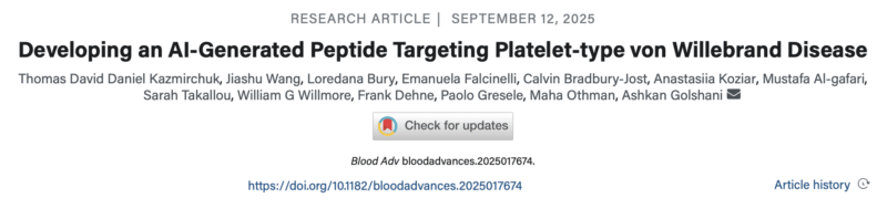 Ashkan Golshani: A Step Closer to Developing a Therapeutic Against Platelet-type von Willebrand Disease