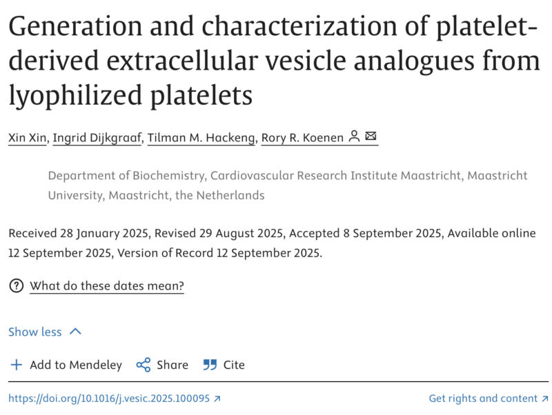 Rory R Koenen on Platelet-Derived Extracellular Vesicle Analogues from Lyophilized Platelets