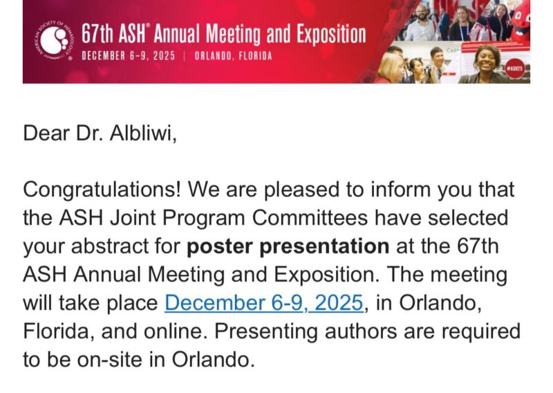Moath Albliwi to Present 4 Major Posters at 67th ASH Annual Meeting 2025