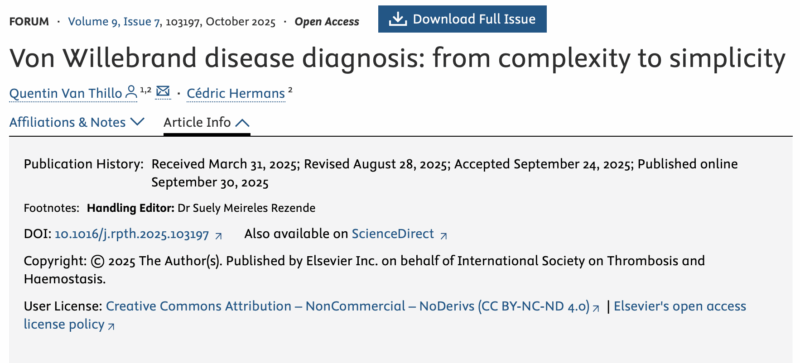 Cedric Hermans: Von Willebrand Disease Diagnosis - From Complexity to Simplicity