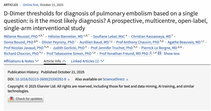 Mélanie Roussel on D-Dimer Thresholds for Diagnosis of Pulmonary Embolism