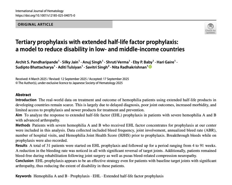 Nita Radhakrishnan and Colleagues on Tertiary Prophylaxis with Extended Half-life Factor in LMIC Settings
