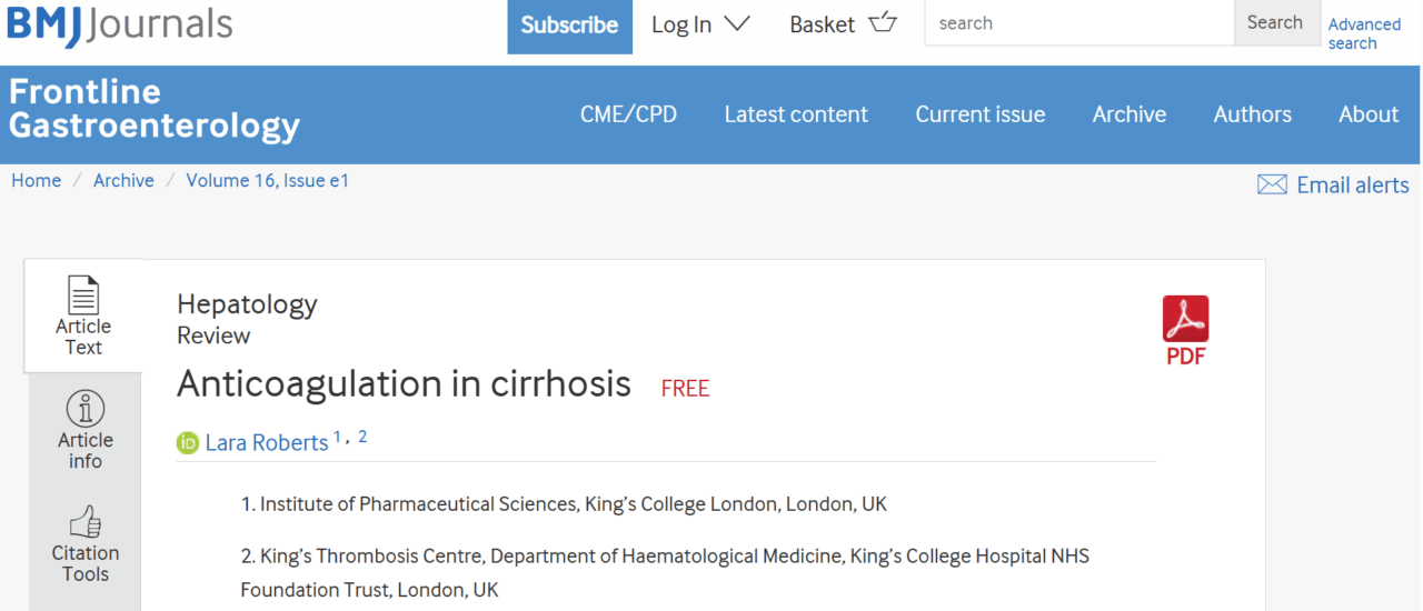 Lara Roberts Published "Anticoagulation in Cirrhosis: The New Standard"