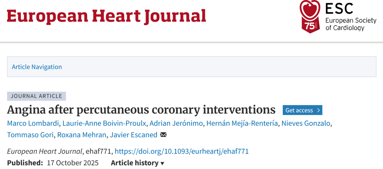 Javier Escaned: Our State of the Art Review on Angina After PCI Published Today in European Heart Journal 1 Javier Escaned: Our State of the Art Review on Angina After PCI Published Today in European Heart Journal