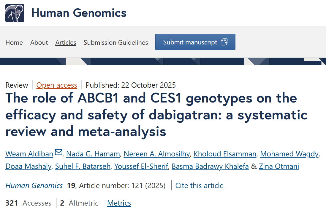Weam Aldiban: The Critical Impact of Pharmacogenetic Variation on Dabigatran Exposure and Bleeding Risk