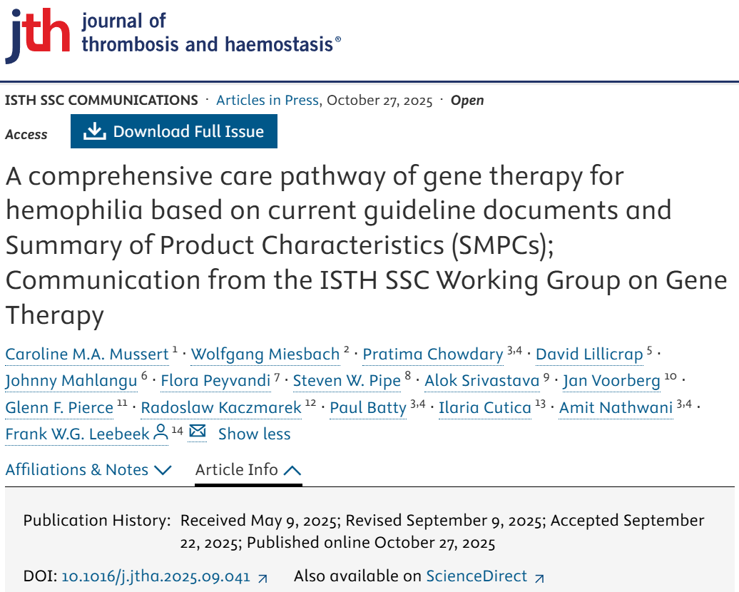 Flora Peyvandi: Communication from the ISTH SSC Working Group on Gene Therapy