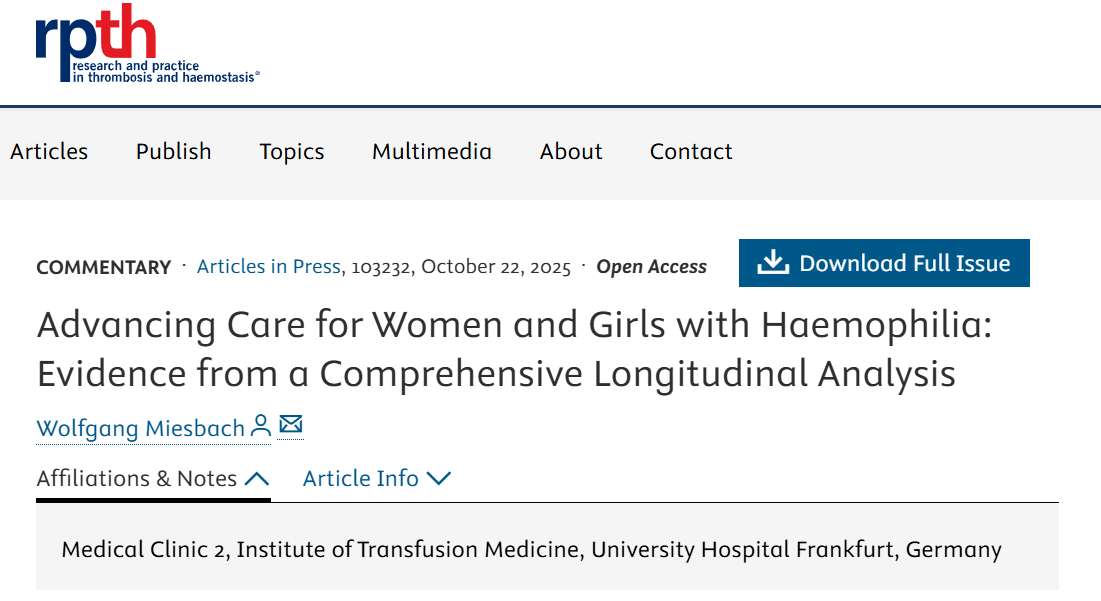 Wolfgang Miesbach: Proud to Share This Commentary Just Accepted in Research and Practice in Thrombosis and Haemostasis